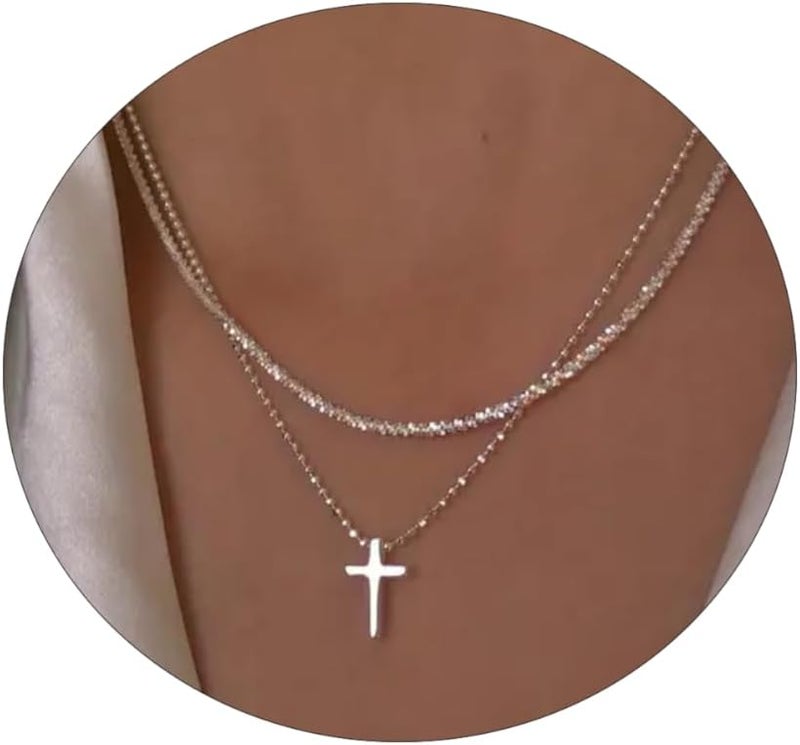 VIROMY Gold Cross Necklace for Women 14K Gold Plated Cute Sidways Cross Pendant Choker Necklaces Simple Trendy Everyday Jewelry for Women - Image 1